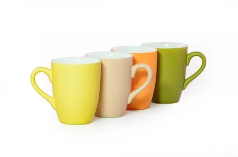 Set of colored cups isolated on white background Stock Photos