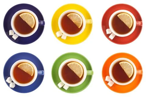 Set of colored cups on white isolated on white Stock Photos