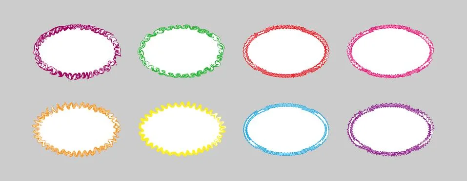 Set of colored curly oval frames with white background, flat design. Stock Illustration