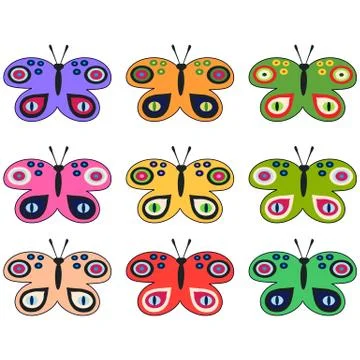 Set of colored decorative butterflies Stock Illustration