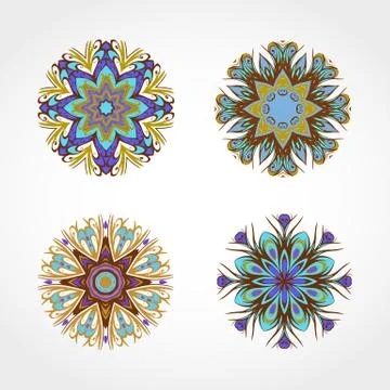 Set of colored decorative round ornaments. Vector Stock Illustration