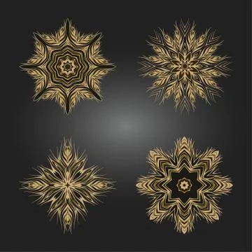 Set of colored decorative round ornaments. Vector Stock Illustration