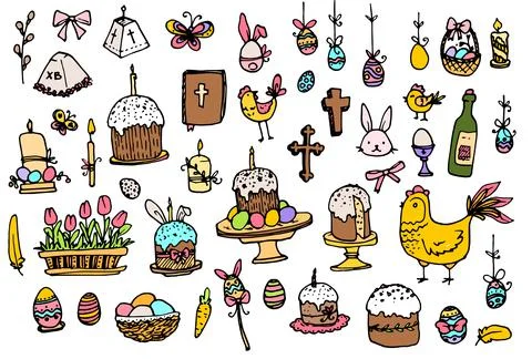 A set of colored doodles for Easter. Hand-drawn collection for the Christian Illustrazione stock