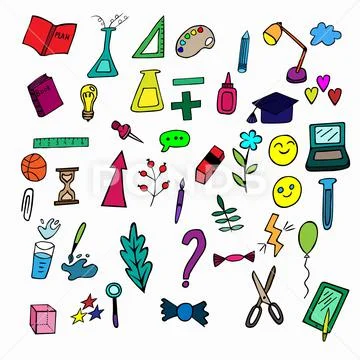 A set of colored doodles on a school theme Illustrazione stock