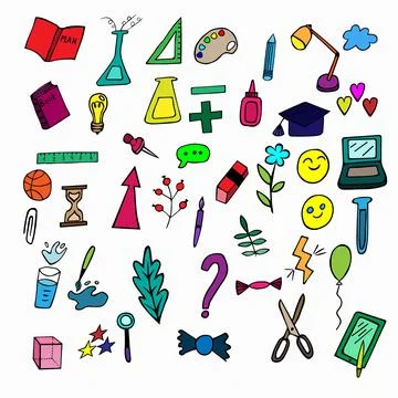 A set of colored doodles on a school theme Stock Illustration