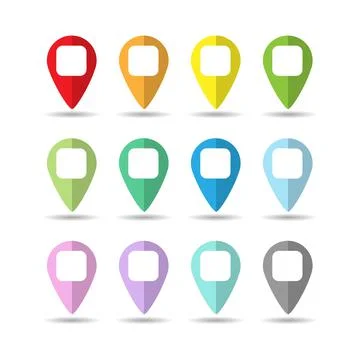 Set of colored dots or pointers for a map with a square space in the center 스톡 일러스트