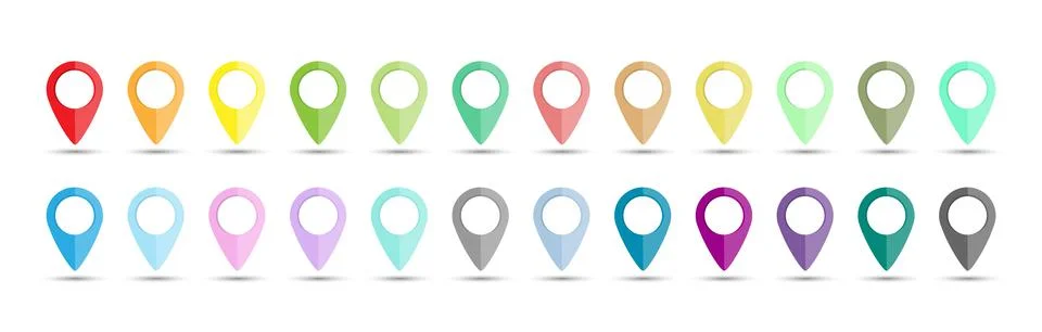 Set of colored dots or pointers for a map with a circular space in the center Stock Illustration