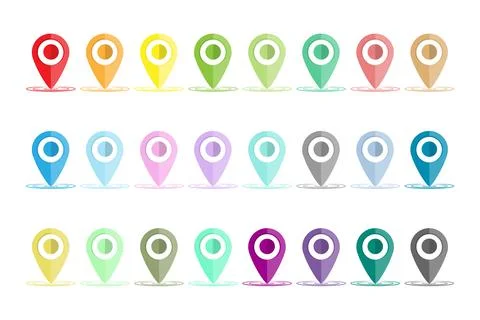 Set of colored dots or pointers for a map with a circular space in the center Stock Illustration