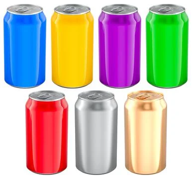 Set of colored drink metallic cans, 3D rendering Stock Illustration