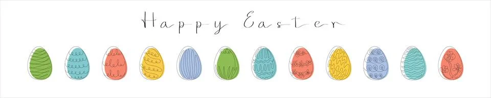 Set of Colored Easter eggs with patterns. With the inscription Happy Easter.  Stock Illustration