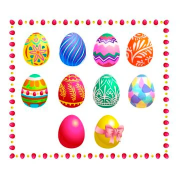Set of colored Easter eggs. Vector illustration isolated on white background. Stock Illustration