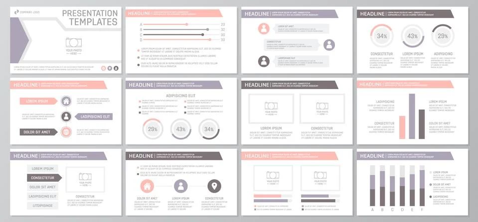 Set of colored elements for multipurpose presentation template slides with 库存插图