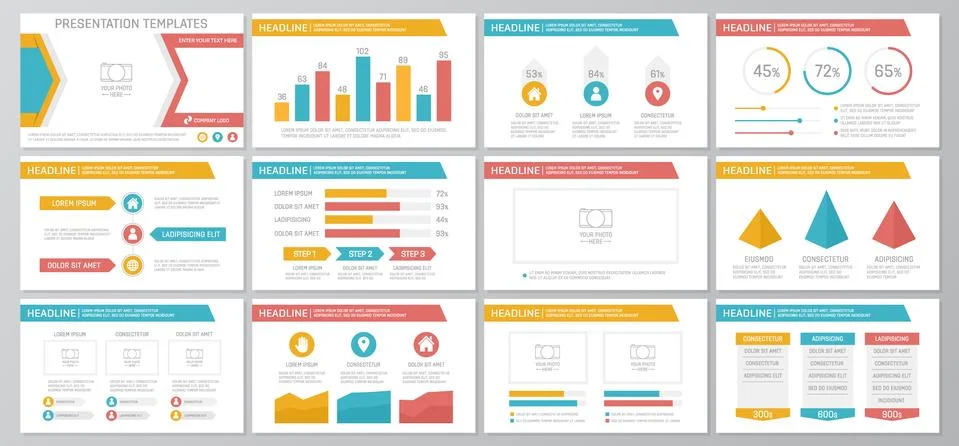 Set of colored elements for multipurpose presentation template slides with Illustrazione stock