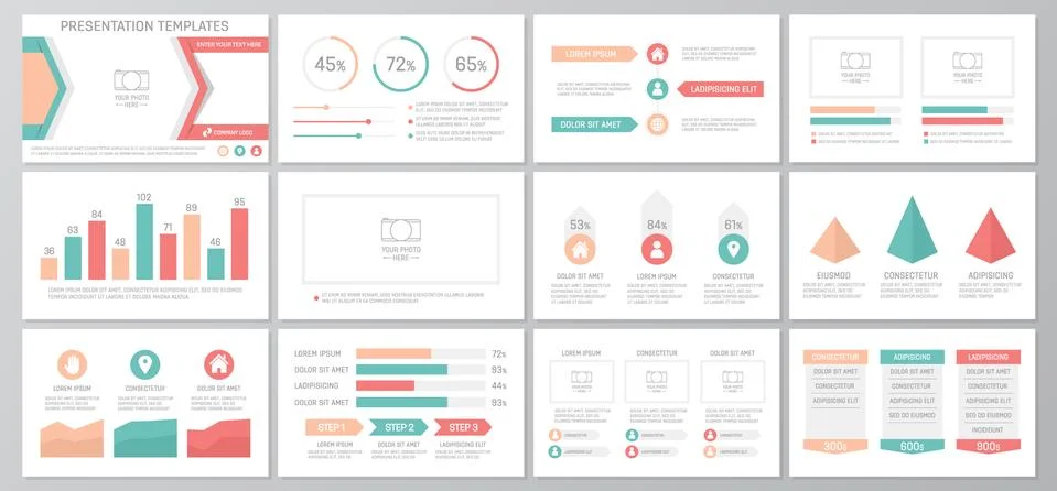 Set of colored elements for multipurpose presentation template slides with イラスト素材