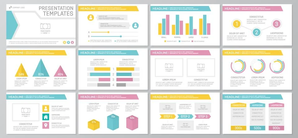 Set of colored elements for multipurpose presentation template slides with 스톡 일러스트