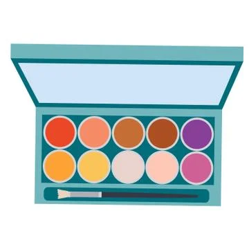 Set of colored eyeshadows, cosmetics, palette, flat, isolated object on a white Stock Illustration