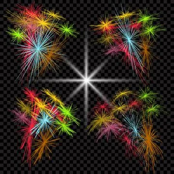 Set of colored fireworks exploding in the dark cell. illustration イラスト素材