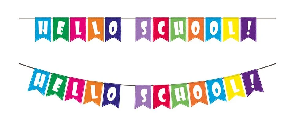 Set of colored flags with the inscription Hello school. 스톡 일러스트