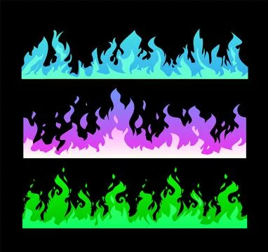 Set of colored flames. Horizontal border. Stock Illustration