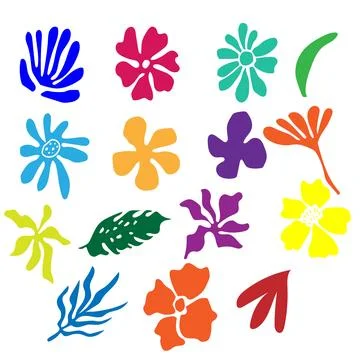 Set of colored flat flowers Stock Illustration