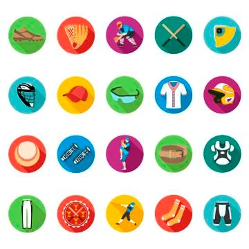 Set of colored flat icons of baseball Stock Illustration