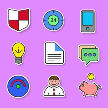 Set of colored flat icons for websites and applications. Stock Illustration