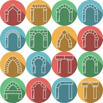 Set of colored flat vector icons for archway Illustrazione stock