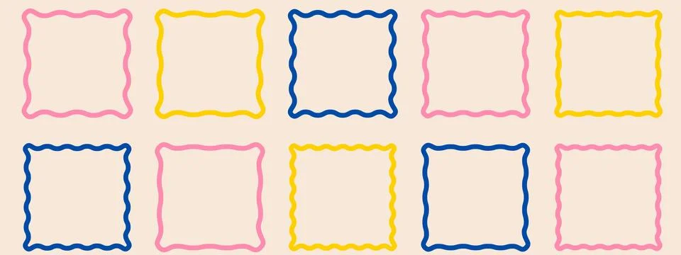 Set of colored frames with scallop edges. Modern vector template. Stock Illustration