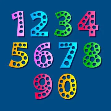 Set of colored funny numbers on a blue background. Paper cut. Cartoon style Stock Illustration