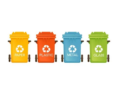 Set of colored garbage bins trash cans for different types of waste vector Stock Illustration