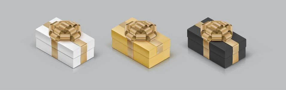 Set of colored gift boxes with bow on isolated background. 3D isometric icons Stockillustratie