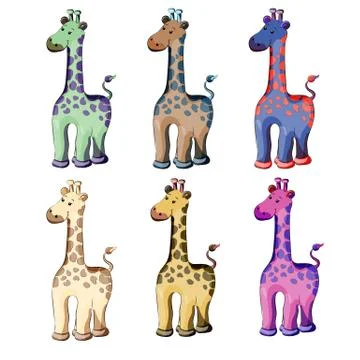 Set of colored giraffes on a white background. Vector illustration. Colorful  Stock Illustration