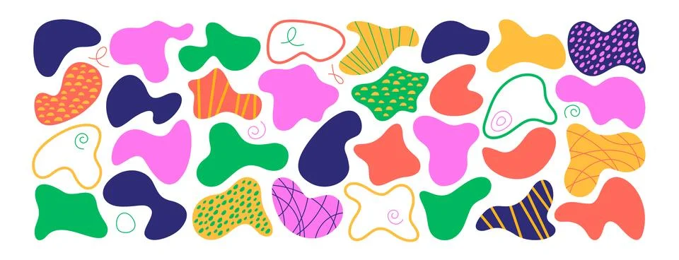 Set of colored gradient irregular liquid blobs or freeform organic abstract Stock Illustration