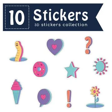 Set of colored groovy 3d sticker icons Vector Stock Illustration