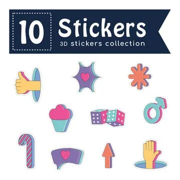 Set of colored groovy 3d sticker icons Vector Ilustración de archivo