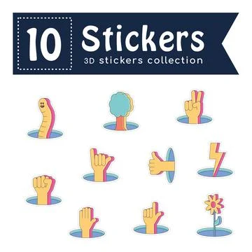 Set of colored groovy 3d sticker icons Vector Ilustración de archivo