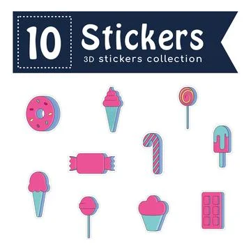 Set of colored groovy 3d sticker icons Vector Ilustración de archivo