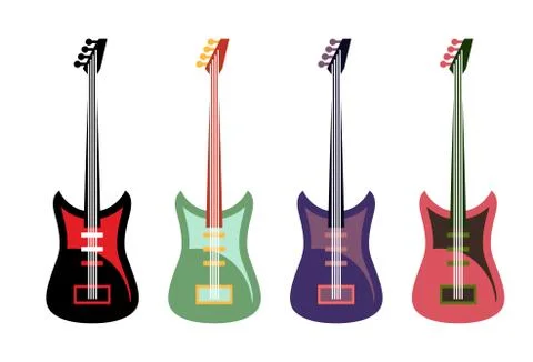 Set of colored guitars. Multi-colored rock electric guitars. Stock Illustration