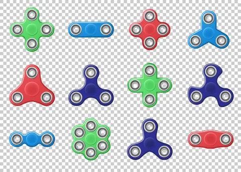 Set of colored Hand spinner realistic vector illustration. Hand spinner tricks Stock Illustration