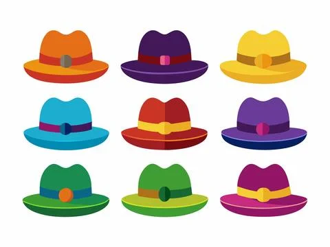 Set of colored hats. Isolated on white background. Stock Illustration