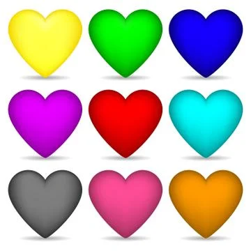 Set of Colored Hearts isolated on white background for Your Design, Game. Stock Illustration