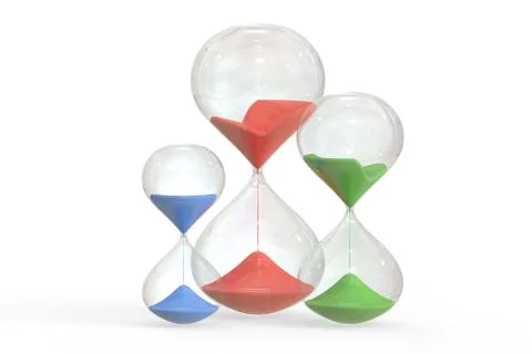Set of Colored Hourglasses, 3D rendering Stock Illustration