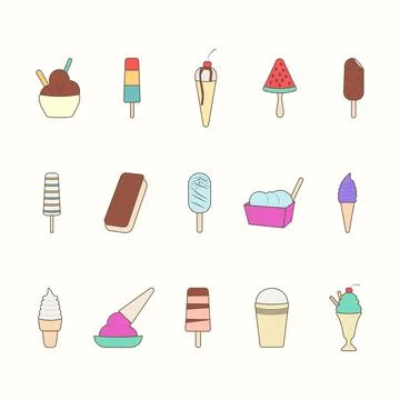 Set of colored icons of different types of ice cream Stock Illustration