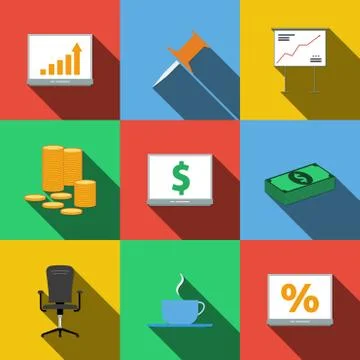 Set of colored icons in a flat style with long shadows Stock Illustration
