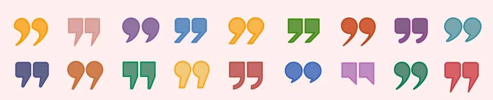 A set of colored icons in the form of quotation marks on a white background. Stock Illustration