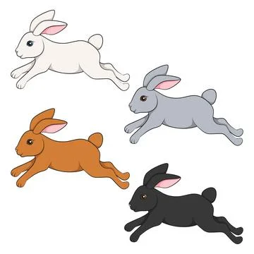 Set of colored illustrations with cute jumping bunny Stock Illustration