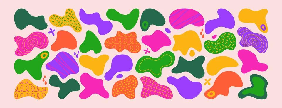 Set of colored irregular liquid blobs or freeform organic abstract shapes Illustrazione stock