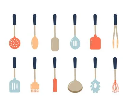 Set of colored kitchen tools. Flat vector illustration Stock Illustration