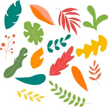 Set of colored leaves on a transparent background in vector graphics. For the Stock Illustration
