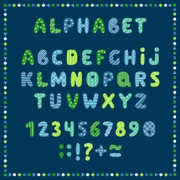 Set of colored letters and numbers. Childrens alphabet. Font for kids. Bright Stock Illustration